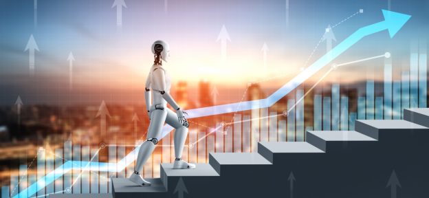 Photo business growth concept by using ai robot and machine learning technology