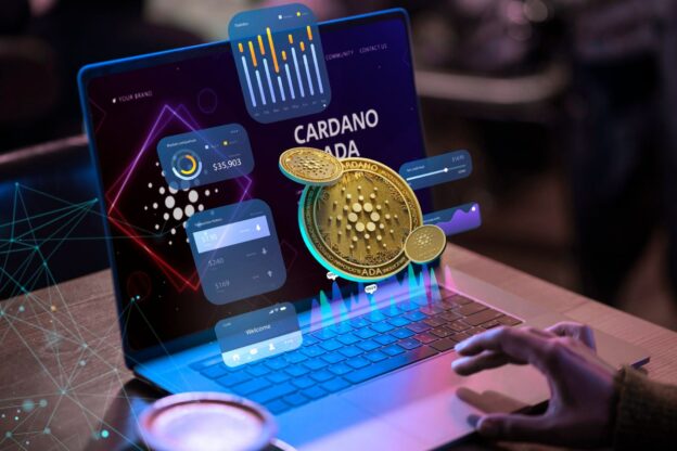cardano blockchain platform with laptop NFT